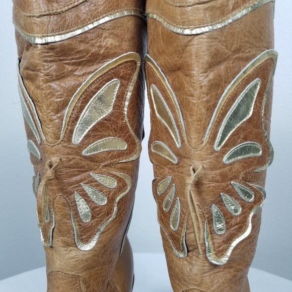 AWOL 90s Y2K Barbie Bratz Butterfly Tan Leather Western Rockabilly Boots 7.5 - Picture 3 of 12